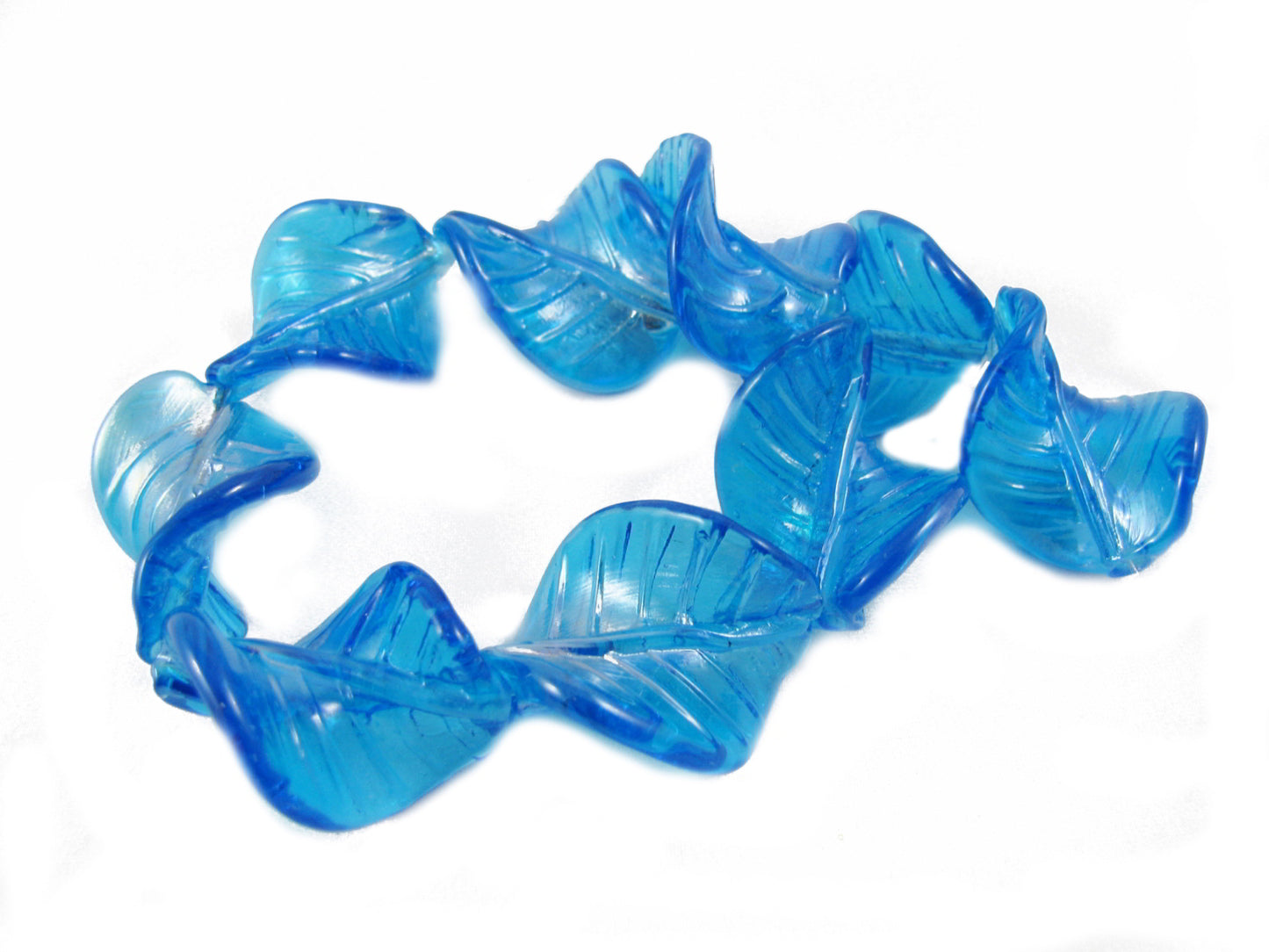 Glasperlen gewellt  blau 2,8 cm, 9 Stück, Strang, Perlen basteln, Schmuck machen