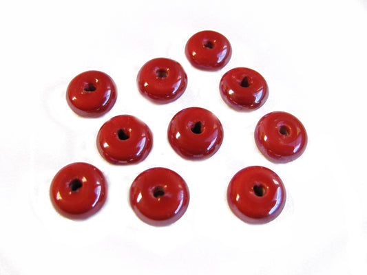 25 Porzellanperlen in Rot, 10mm, Schmuck und Perlen basteln, Rondelle