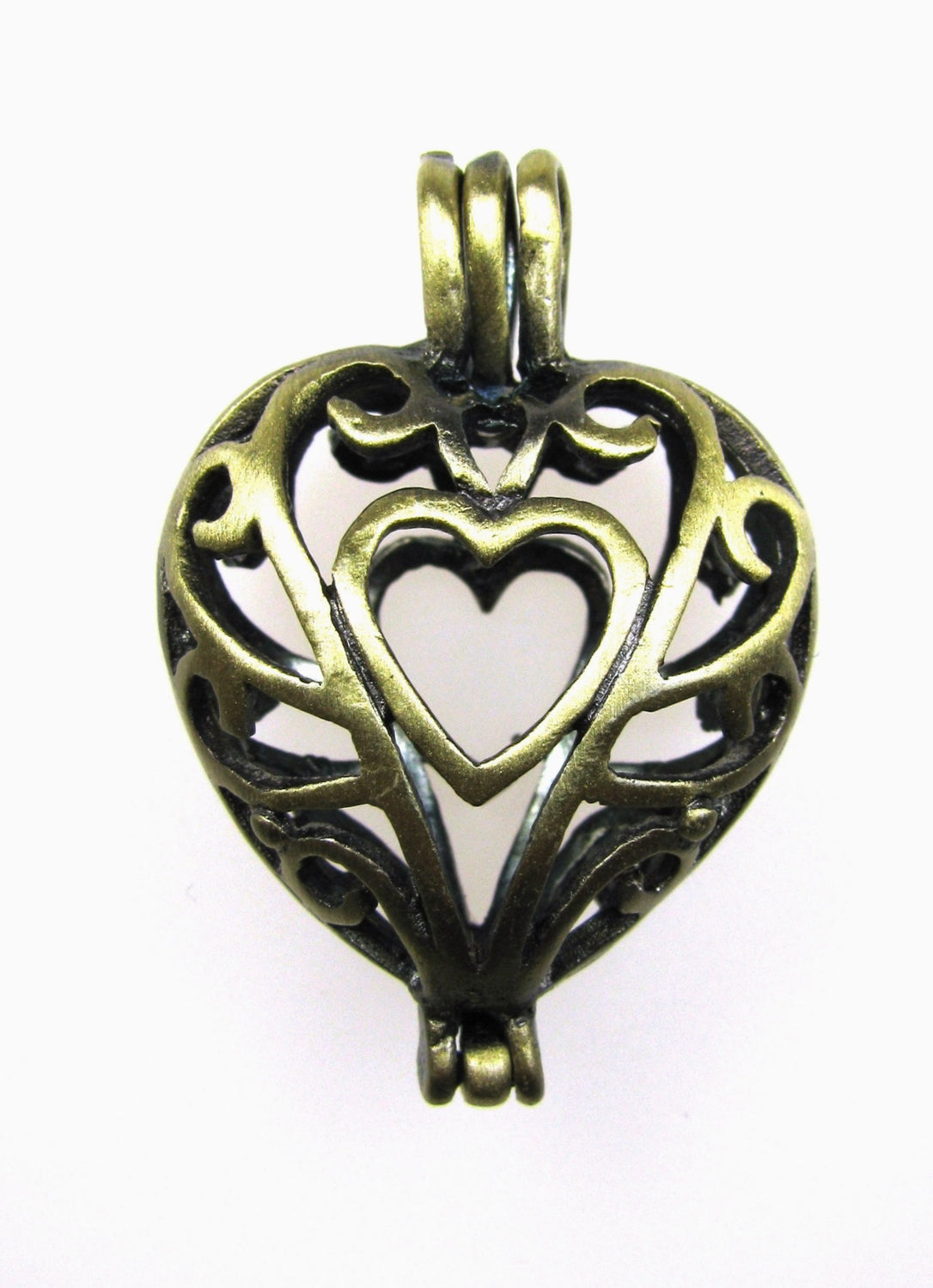2x Herz Metallanhänger zum aufklappen, Farbe Bronze, Anhänger, Perlen basteln