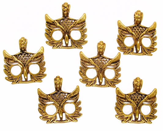 6 Metallanhänger Eule goldfarben 2,4cm Anhänger Charms m. Perlen basteln, fädeln