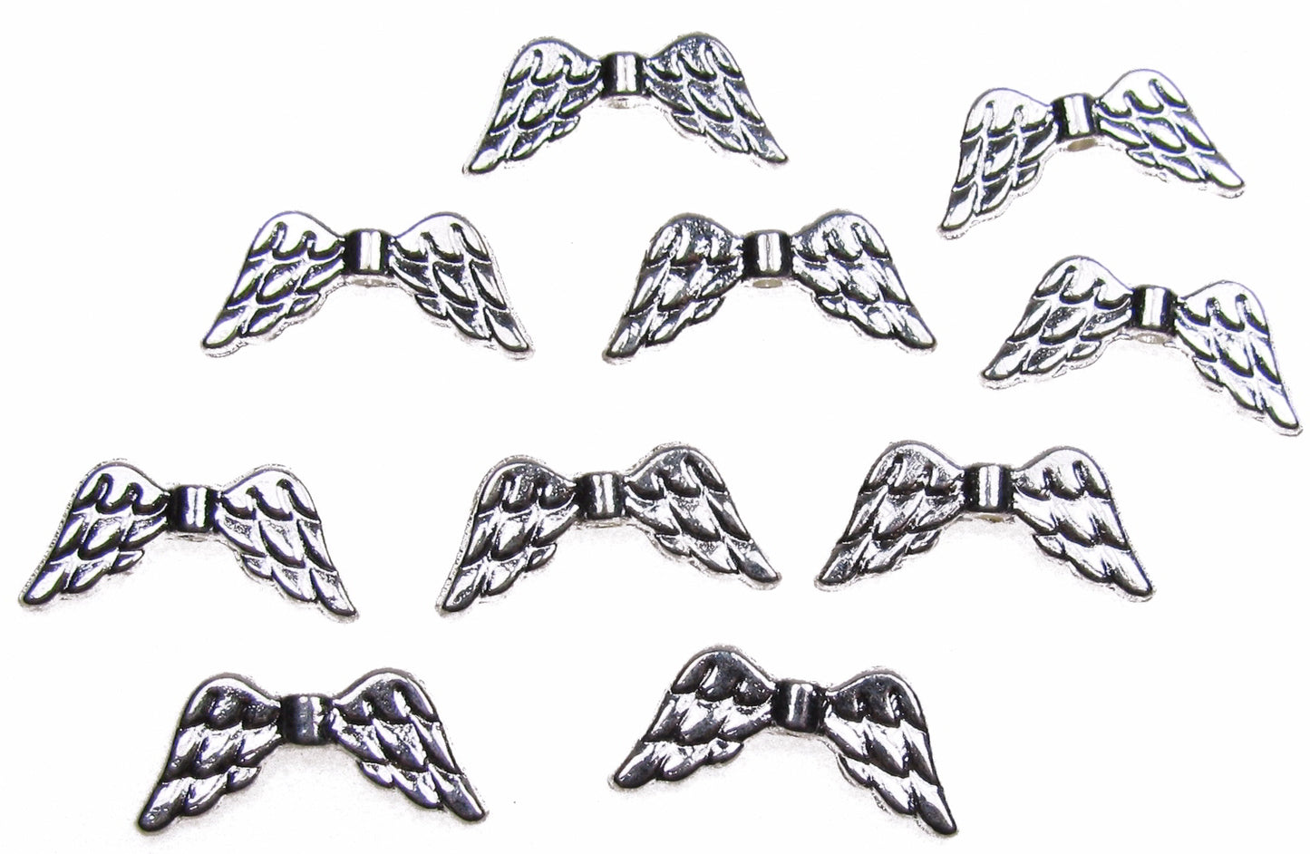 10 Metallperlen Flügel silberfarben, 1,95 cm Schutzengel mit Perlen basteln