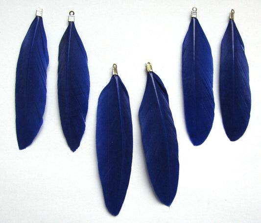 6 Anhänger echte Feder Blau ca 7,2cm b. 7,8 cm, Perlen basteln, Beachschmuck