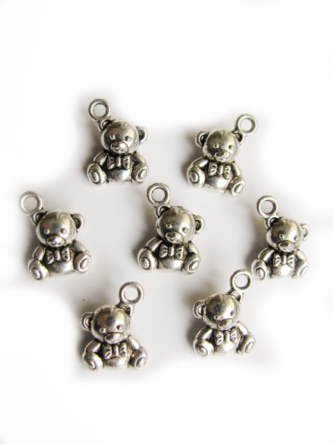 8 Metallanhänger Bär, Silberfarben, 1,5cm, für Charms, Bettelarmband, Anhänger,