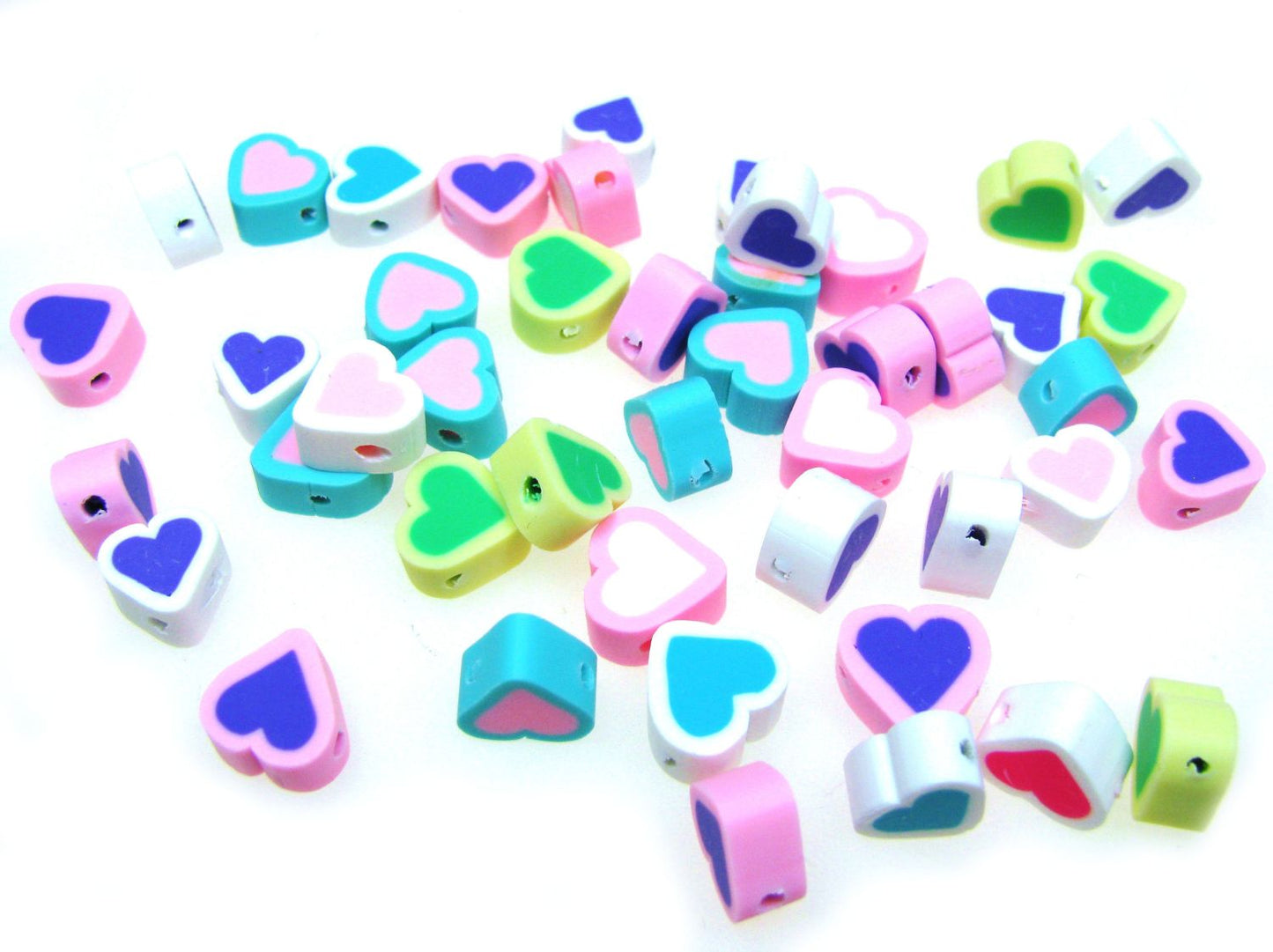 40 Herz Perlen bunt gemischt, Polymer Clay Bead, basteln, Mischung, mehrfarbig