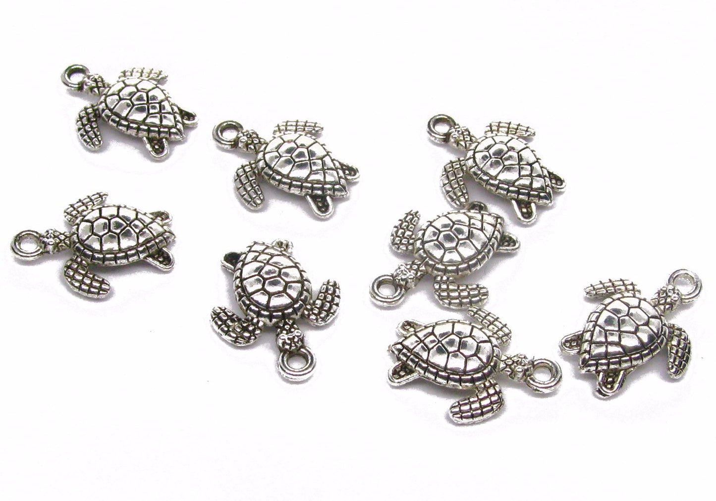 8 Metallanhänger Schildkröte, Silberfarben 1,8 cm, Schmuck mit Perlen basteln